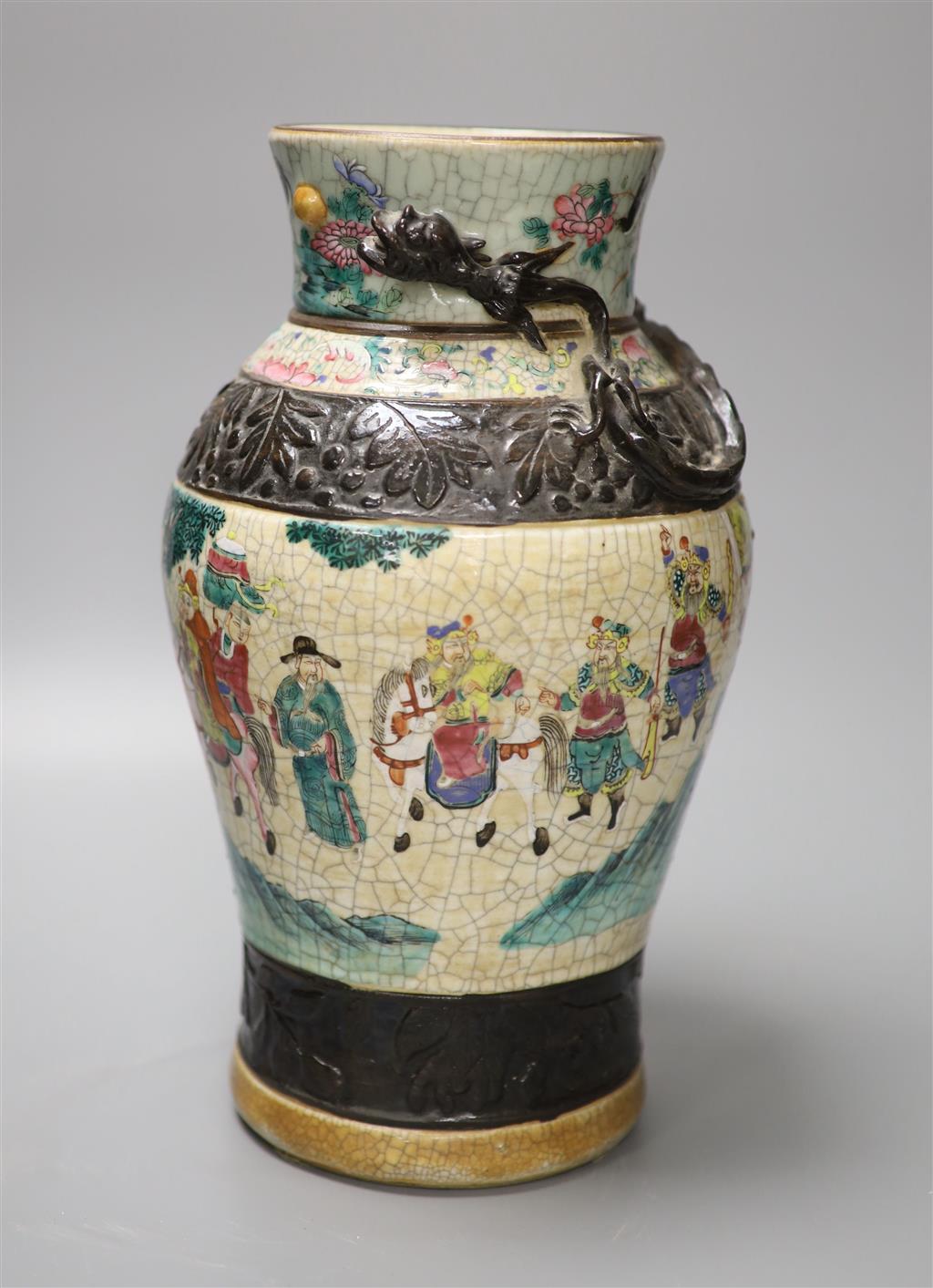A 19th century Chinese crackleglaze famille rose vase, 31.5cm